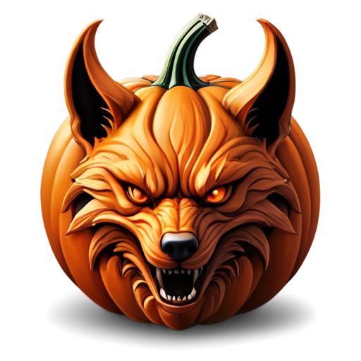 Pumpkin of Fenrir, Pumpkin Icon, Dark Orange, Mythical Pumpkin, Spooky Design, Norse Creature, Bold Lines - icon | sticker