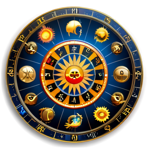 Daily Horoscope An icon with a zodiac wheel or a rising sun overlaid with symbols for each zodiac sign, showing the passage of time and daily guidance. - icon | sticker