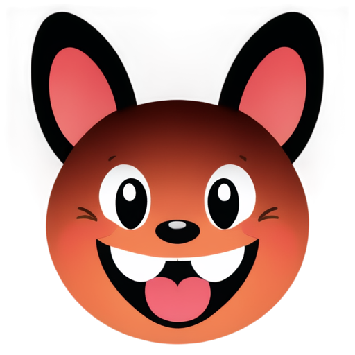 This image depicts a cartoon-style emoticon or emoji face that resembles a dog or animal character. The face has a yellow background or color, representing the face itself. It has large, oval-shaped eyes with circular pupils, giving it an expressive and friendly look. The mouth is open, showing a pink tongue sticking out in a playful or happy expression. The face also has pointed ears at the top, resembling those of a dog or cat-like creature. Overall, the image conveys a sense of joy, playfulness, and an adorable or cute character design. - icon | sticker