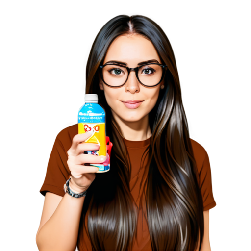 cartoon cute girl in glasses with long brown hair and a wild look who loves energy drinks - icon | sticker