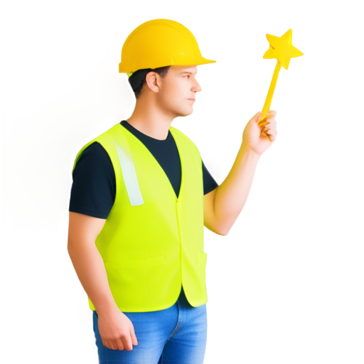 construction man with yellow helmet and magic wand in hands - icon | sticker