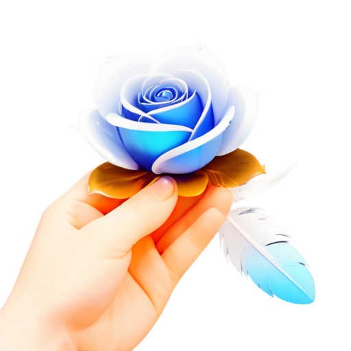 Beautiful flower, blue rose on black background with white feathers, concept art,8k,intricate details,fairytale style,line art, - icon | sticker