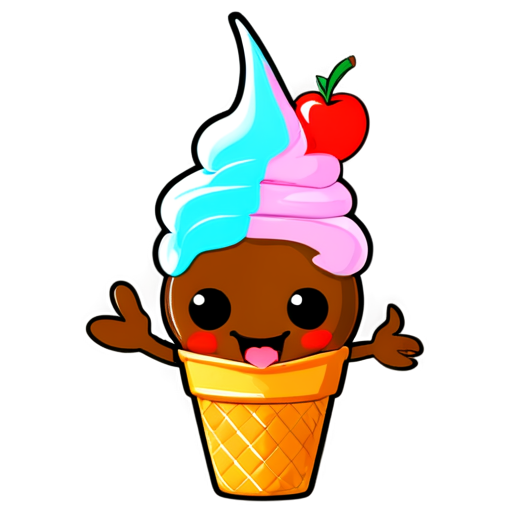 mascot Ice cream logo with cherry on top - icon | sticker