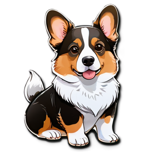 black and white corgi cardigan, cheno-white color, with a cup of coffee in his paws. - icon | sticker