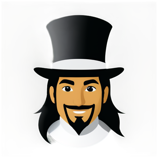 man face looks like dysneys alladin with kind smile dark and long hair and very small top hat - icon | sticker