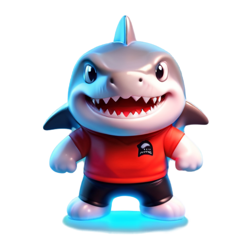 a cute angry shark with big teeth wearing a red t shirt - icon | sticker