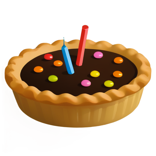 The pie is sprinkled with candies in the shapes of "0" and "1", and there is a pencil stuck diagonally on the top of the pie. - icon | sticker