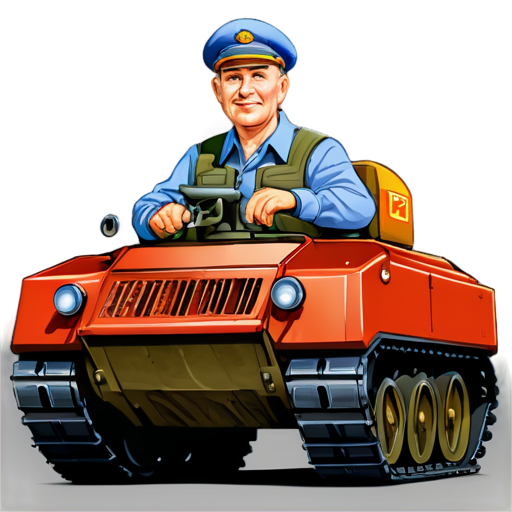 Russian tractor driver on a Soviet tank cartoon icon for youtube channel - icon | sticker