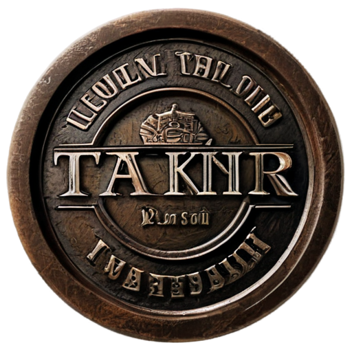 Tavern. Round logo. with the text around the edge inside "Good loot and soft tray". The inscription "TRAKTNR" in the center. Antique brown color reminiscent of a coin - icon | sticker