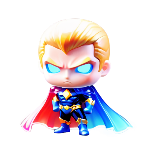 Epic full-body illustration of Homelander, standing heroically with his cape flowing, cityscape background, intense expression, laser eyes glowing, detailed suit, powerful stance, dynamic lighting, high-definition, realistic style - icon | sticker