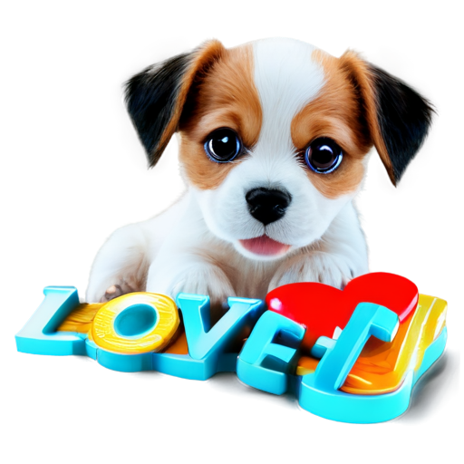 A cute puppy lying on top of the text 'lovepet,' with the text in a 3D artistic effect. - icon | sticker