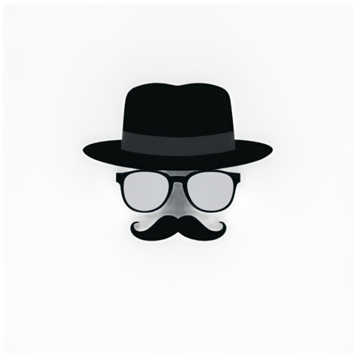 White background, black figures, hat, mustache, black glasses - icon | sticker