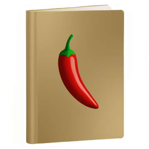 The book, the chili pepper logo on the crust, the book is open and lying. Paper is flatten and looks like logo of the book. Do not use any letters - icon | sticker