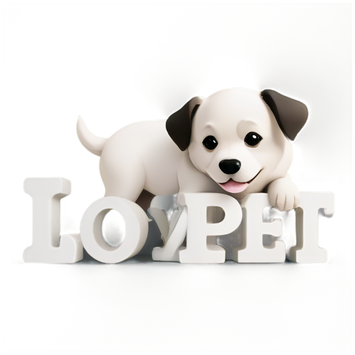 A cute puppy lying on top of the text 'lovepet‘’,with the text in a 3D artistic effect. - icon | sticker