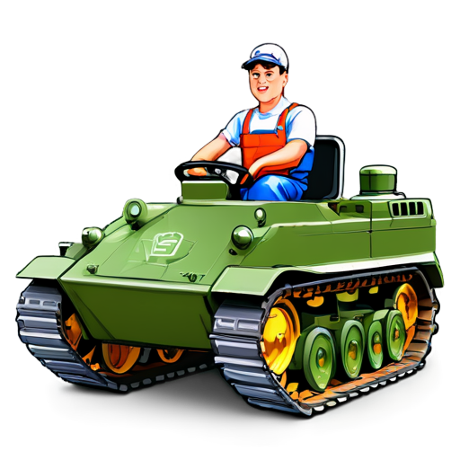 tractor driver on a tank cartoon picture - icon | sticker