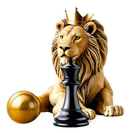 King chess piece with crown next to a lion - icon | sticker