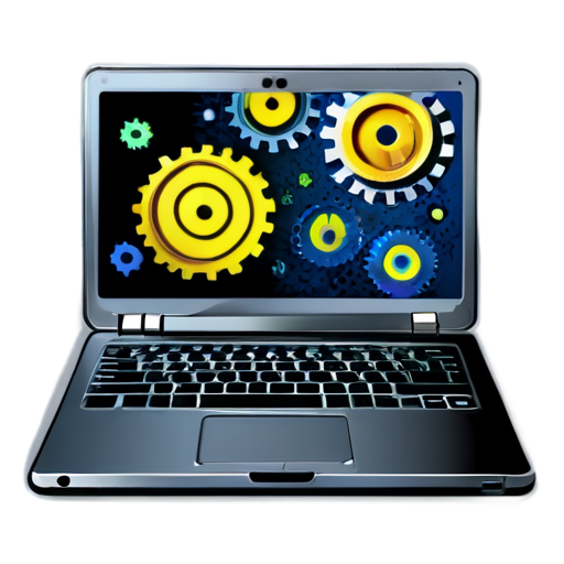 a laptop with cogs on the screen - icon | sticker