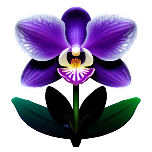 Epic full-body illustration of an orchid, with intricate purple and white petals, detailed texture, lush green leaves, exotic tropical background, high-definition, realistic style. - icon | sticker