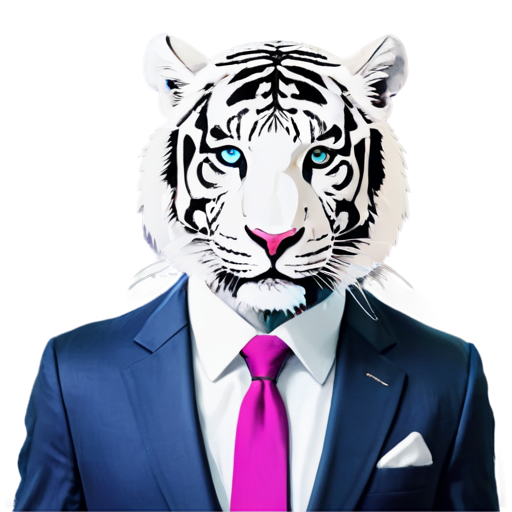 A white tiger face in a suit, synthwave aesthetic, flat - icon | sticker