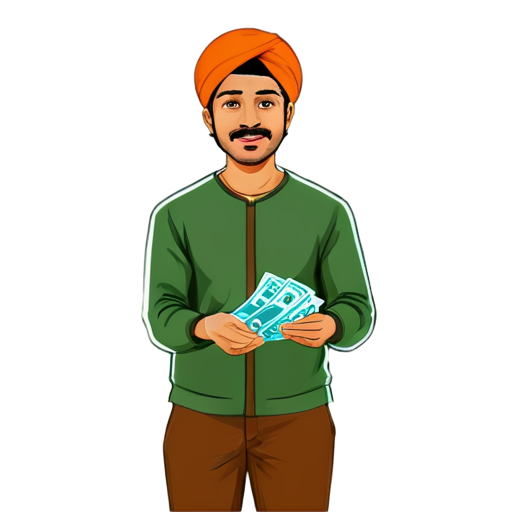 Indian man holds money in his hands - icon | sticker