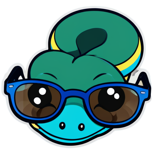 Snake with glasses, Cute, blue, vector illustration, contemporary, flat colors, smart - icon | sticker