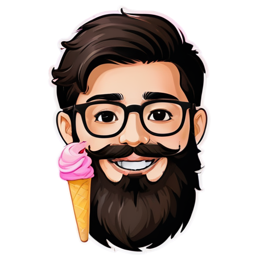 mascot with smiley face friendly Ice cream pink cream logo for streamer avatar with beard with glasses - icon | sticker