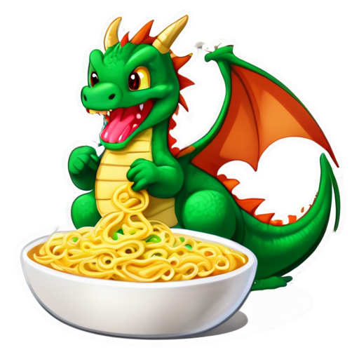 dragon eating noddle - icon | sticker