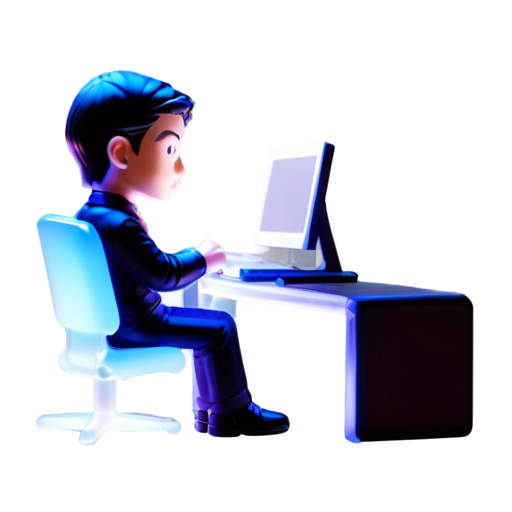 A man sitting at a computer - icon | sticker