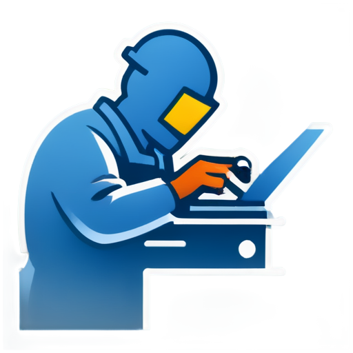 Create an icon depicting a welder welding metal. The background should be simple or plain so that the emphasis is on the figure of the welder and the welding process. Icon styling can be minimalistic, with clear lines and simple colors - icon | sticker