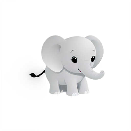 Cute elephant, cartoon style, black-White coloursize, flat - icon | sticker