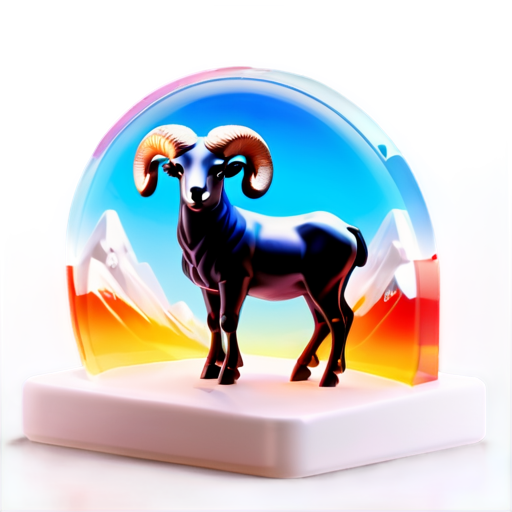 Aries: A spectacular mountainous landscape with a clear blue sky and snow-capped peaks. In the foreground, a majestic ram. - icon | sticker