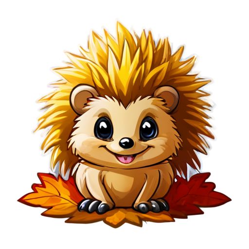 the anthropomorphic very evil hedgehog with red eyes smiles very sarcastically against the backdrop of an autumn grain field and blue sky - icon | sticker