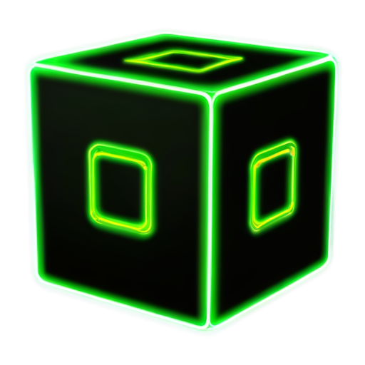 Hacker cartoon style icon neon green hypercube - icon | sticker