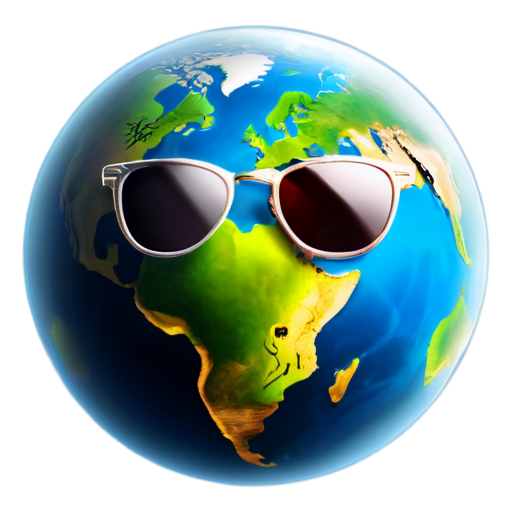 big glasses on the background of the planet earth smiling - icon | sticker