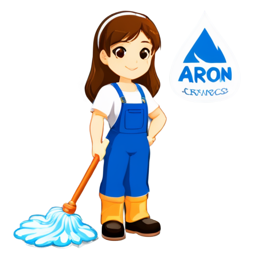 company is called 'Aaron Cleaning Services' or 'ACL' primary color is royal blue and white. The logo should be a person holding a mop cleaning with some elements of water - icon | sticker