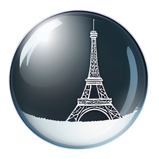 Transparent glass sphere without any base or stand, with Paris inside sphere - icon | sticker