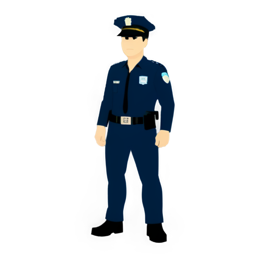 16-bit pixel art style, little in size man, he's got a bunch of bills and a gun in front of him, just the shape of a face and a police hat. - icon | sticker