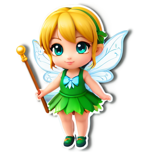 chibi fairy girl, holding a staff, 3d - icon | sticker