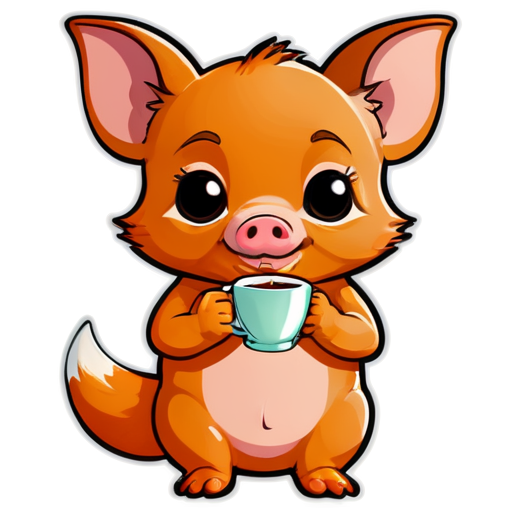 Pig drinks tea with fox - icon | sticker