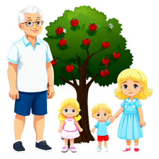 Family tree. 1 family: grandfather Igor, grandmother Natalia, son Kirill. 2 family: grandfather Vova, grandmother Elena, daughter Natalia. Kirill and Natalia have 2 children Nastya and Daria - icon | sticker