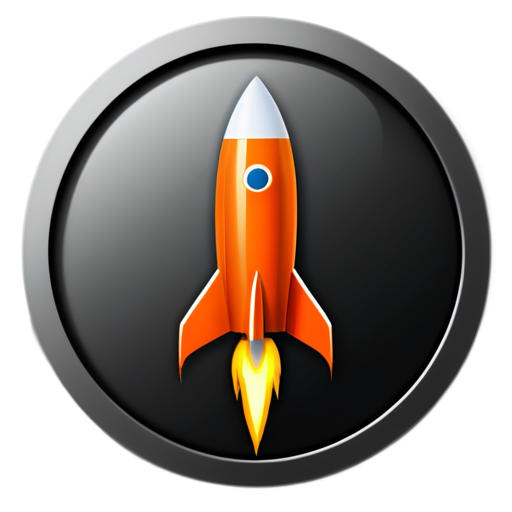 Icon in the form of a rocket in a circle. The circle is orange. Text in a circle - ANO MKK LO - icon | sticker