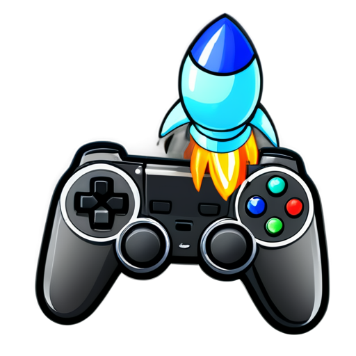 A game controller surrounded by game covers, or a rocket launching into space (symbolizing success). - icon | sticker