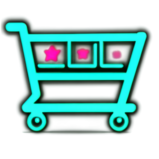 Design a vibrant neon vector logo featuring the text "FB" inside a stylized shopping cart. Use a classic, elegant font for the "FB" that conveys sophistication—consider a refined serif font or a graceful script with a timeless feel. The shopping cart should be depicted in a sleek, modern style, integrated seamlessly with the neon text. Apply a radiant neon effect to both the cart and the text, using bright colors such as electric blue, neon pink, and neon green. Include subtle glowing and shadow effects to give the logo a realistic neon light appearance. Use a dark background to make the neon colors stand out and ensure the design is crisp and clear at various sizes. - icon | sticker