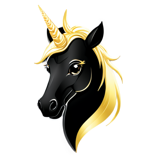 Black unicorn, head, simple background,gold on black,logo design, black background, - icon | sticker