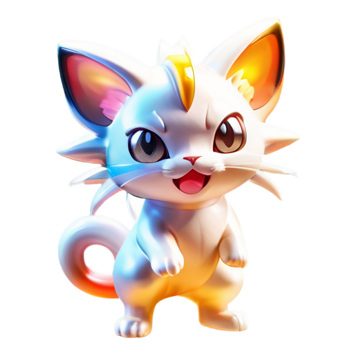 Epic full-body illustration of Meowth pokemon, standing confidently with one paw raised, vibrant cityscape background, detailed fur texture, mischievous and determined expression, dynamic lighting, high-definition, realistic style. - icon | sticker