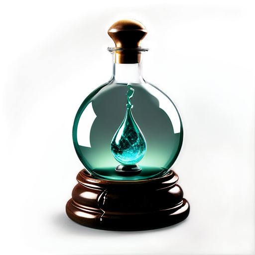 glass ball with Illustration of a vial of Felix Felicis, the golden liquid swirling inside a small glass bottle, encased within a clear glass orb. The vial is elegant and slightly glowing, with the liquid inside shimmering as it catches the light. The glass orb is transparent, showcasing the intricate details of the vial and the mesmerizing liquid. The background is neutral, focusing on the magical nature of the potion and the smooth, reflective surface of the glass orb. High-definition, fantasy-style art - icon | sticker