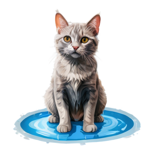 wet cat sits in swimming pool - icon | sticker