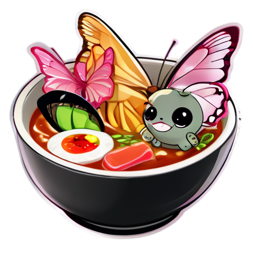 butterfly sushi ramen pink - icon | sticker