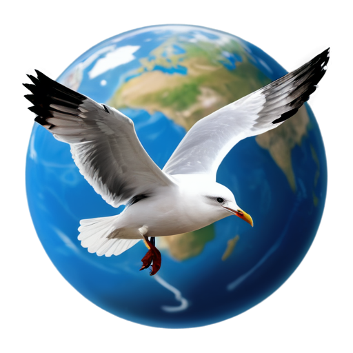 A freedom-loving seagull flies over the earth - icon | sticker