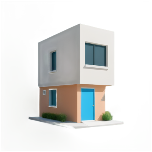 A modern, minimalistic 2D illustration representing an apartment rental service. The image features a stylized apartment building with rounded edges, emphasizing windows and a door. In front of the building is a small 'For Rent' sign, using a bolder color like orange or red. The building is in soft pastel colors, such as light blue or green, with white accents. The background is a flat color, like soft beige or light gray, creating a calm and friendly visual experience. The design has a smooth, matte finish with subtle shadows for depth. - icon | sticker